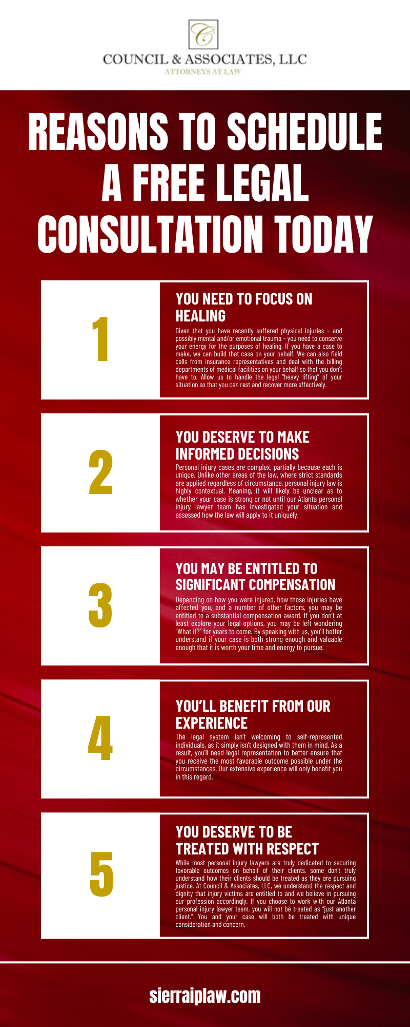 REASONS TO SCHEDULE A FREE LEGAL CONSULTATION TODAY INFOGRAPHIC